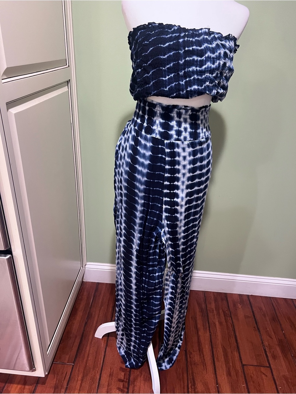 SHEIN Navy & White Tie-Dye Wide Leg Pants